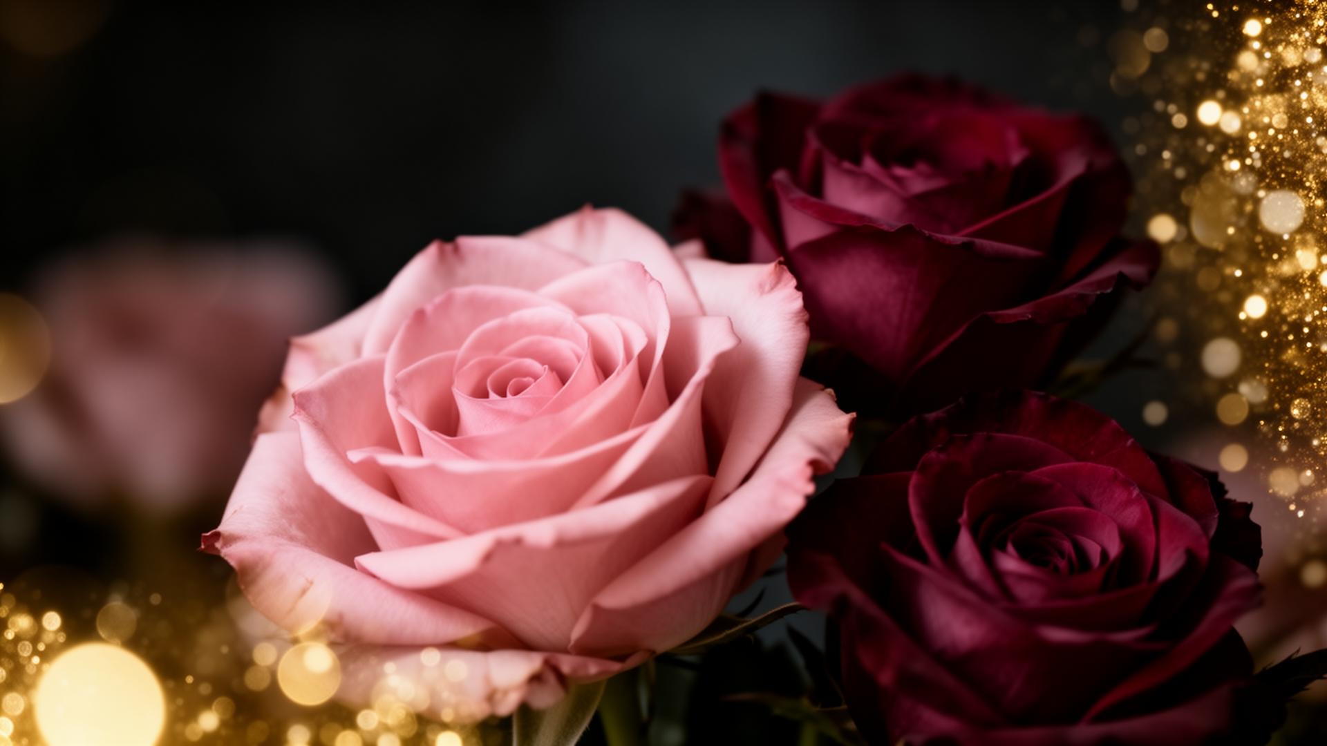 Buquê elegante de rosas com luz dourada